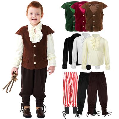 Kids Boys Vampire Renaissance Ruffle Pirate Knight Vest T Shirt Pants Set Children Halloween Cosplay Costumes Role Play Outfit