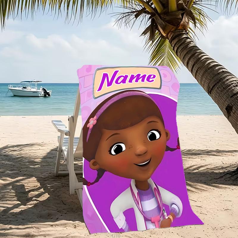 Customizable personalized beach towels Doc McStuffins themed designs.Suitable for the beach, yoga, sports;ideal as beach accessories
