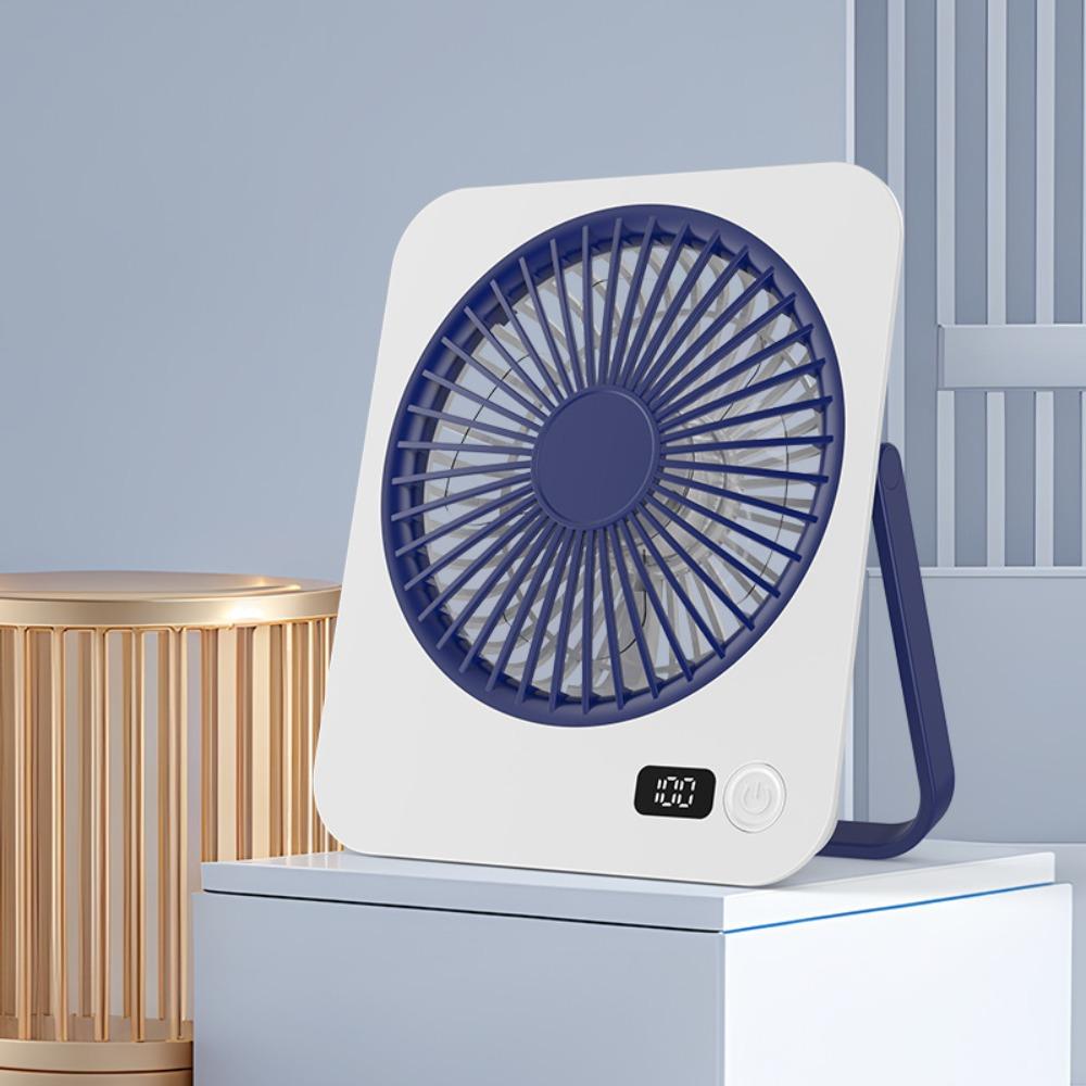 

180-degree Rotatable Portable 5-speed Electric Fan USB Rechargeable LED Digital Silent Fan Camping синий