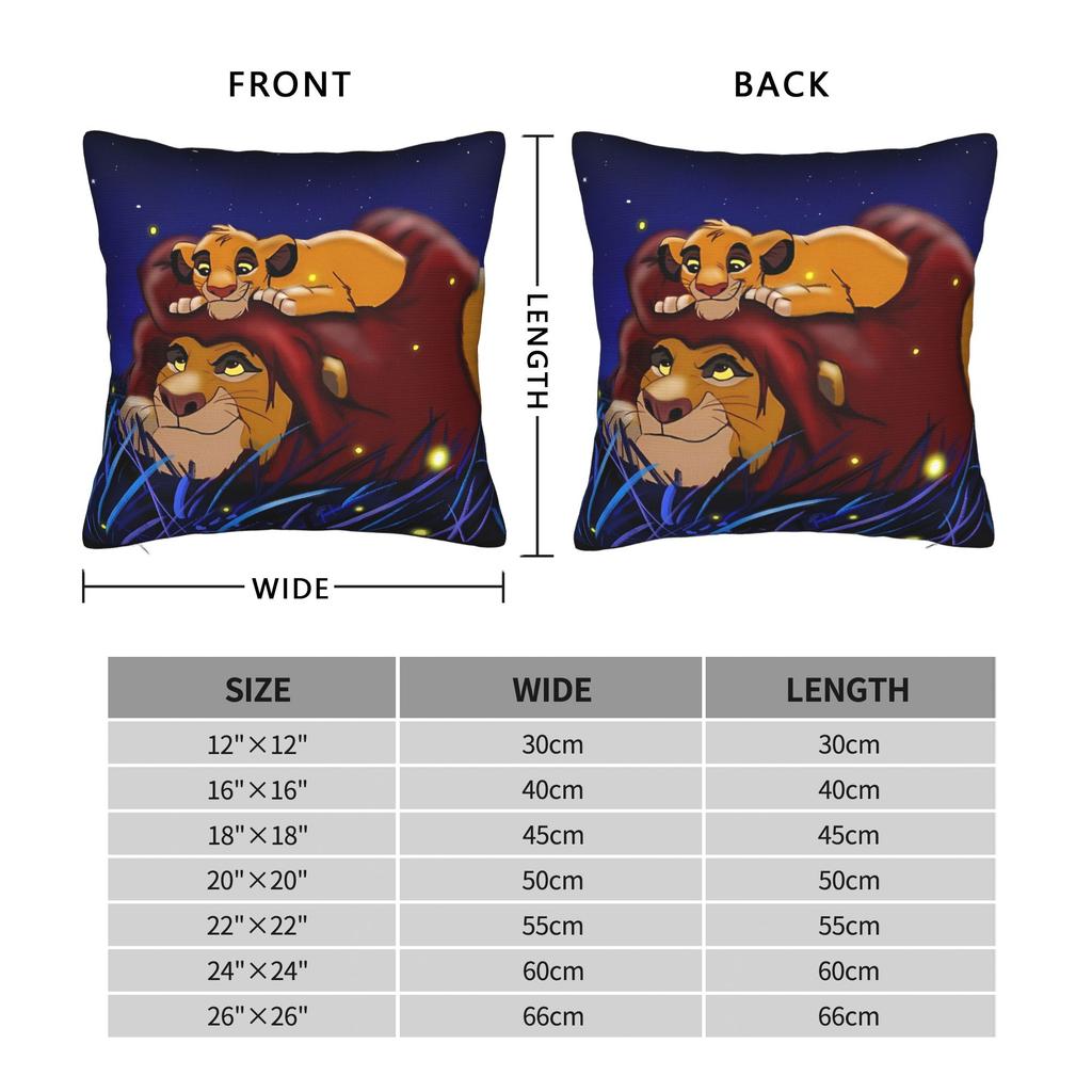 Lion King Square Pillow Case Simba Cartoon  Cushion Covers Awesome Zippered Decor Pillowcase for Living Room 18"x18"