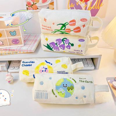Lindo bolso para bolígrafos bordados, bolsa de papelería portátil de gran capacidad para estudiantes, bolsa de almacenamiento de papelería de dibujos animados, estuche para lápices