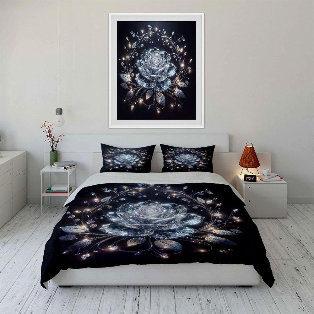 Crystal Flower Decorative Set Soft Comfortable Duvet Cover Bedding Set Included 1*Duvet Cover & 2*Pillowcases, Gift