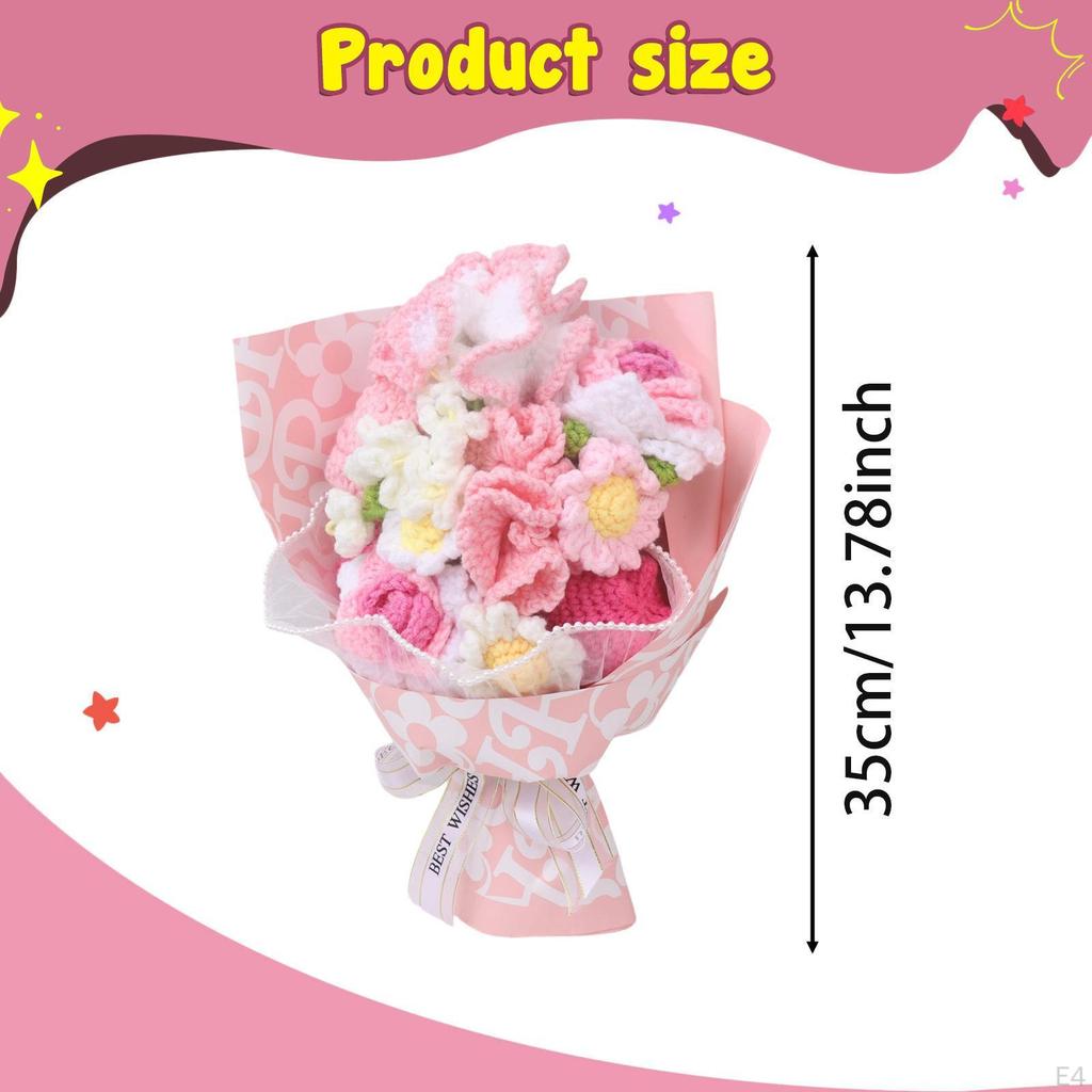 Crochet Flower Bouquet Knitted Home Office Decor Ornament Preserved Flowers Mother Day Gift