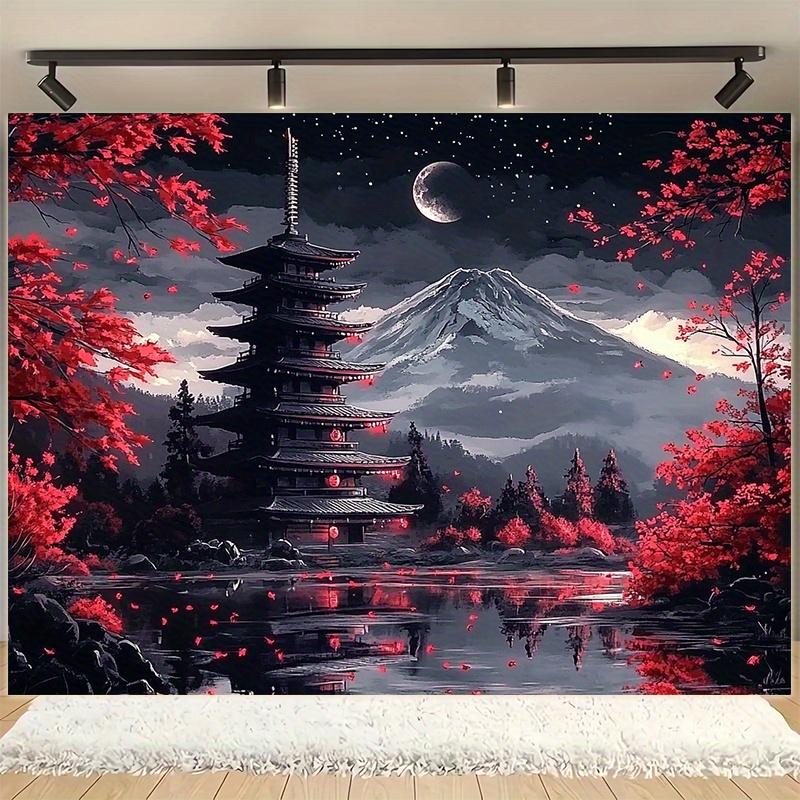 A multi-functional Japanese-style landscape background banner made of sturdy polyester fiber and easy to install 100x150cm