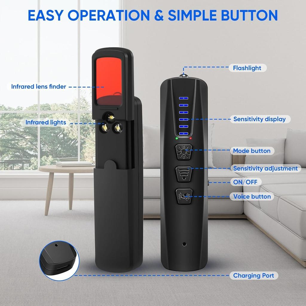 Versteckte Kamera Detektor, Anti-Spionage Kamera Finder RF Signal & WiFi Scanner Versteckte Geräte Detektor für GPS Tracker, 4 Modi für Hotel, Badezimmer, Büro