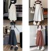 Womens Black Irregular Hem Cotton Blend Midi Skirt For Autumn Winter Fashion
