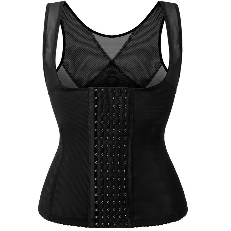 Colete de Cintura Feminino Ajustável Gancho e Olho Espartilho Costas em Tela Modelador de Corpo Controle de Barriga