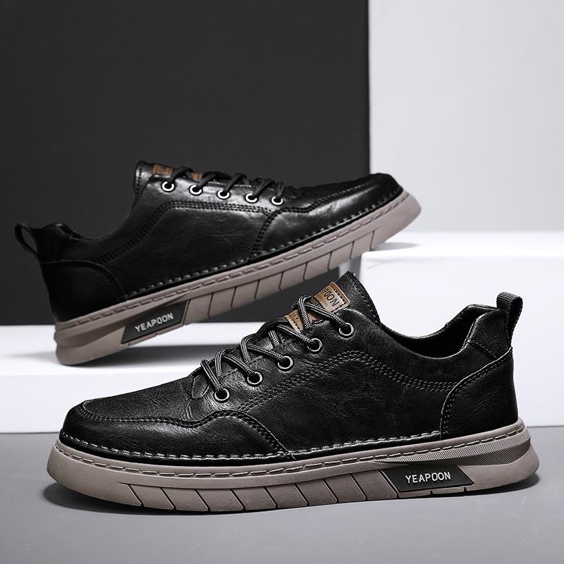 Men'S Shoes Men'S British Style Work Casual Men'S Leather Shoes Men'S Versatile Black Thick Baseplate Shoes