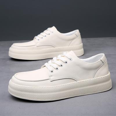 European Station Men's Shoes Platform Casual Leather Shoes Trendy Brand Versatile Leather 2025 New Spring Breathable Men's White Shoes