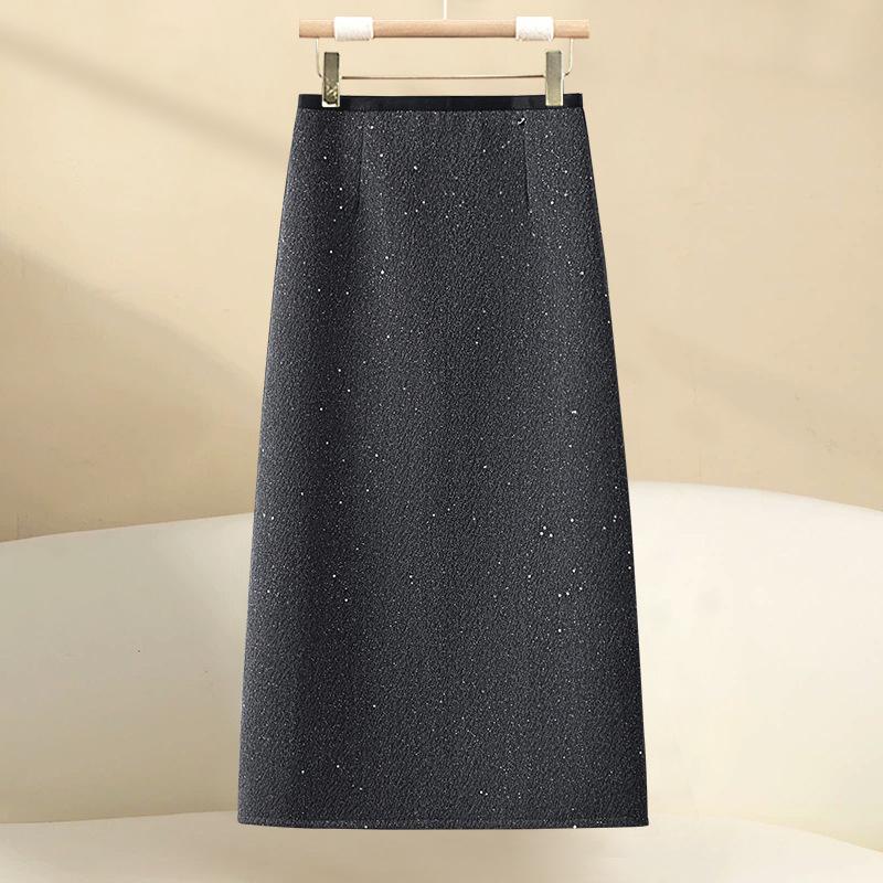 

Qooth Women s Sequin Tweed Midi Skirt Back Slit & Elastic Waist Straight Cut Dress QT2469 XL сірий