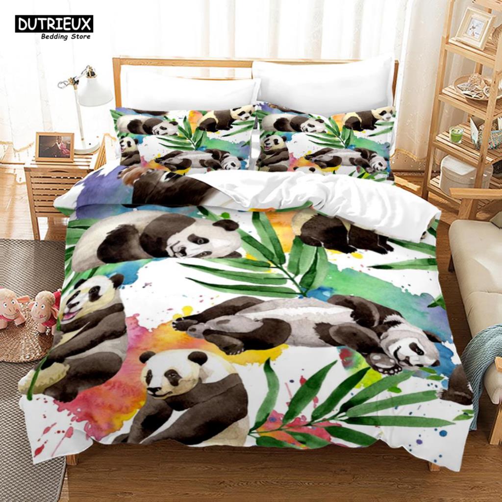 

Комплект постельного белья с рисунком китайской панды из мягкой микрофибры, двуспальный размер «queen-size», пододеяльник для детской комнаты для девочек, белое постельное белье EU single(135x200cm)