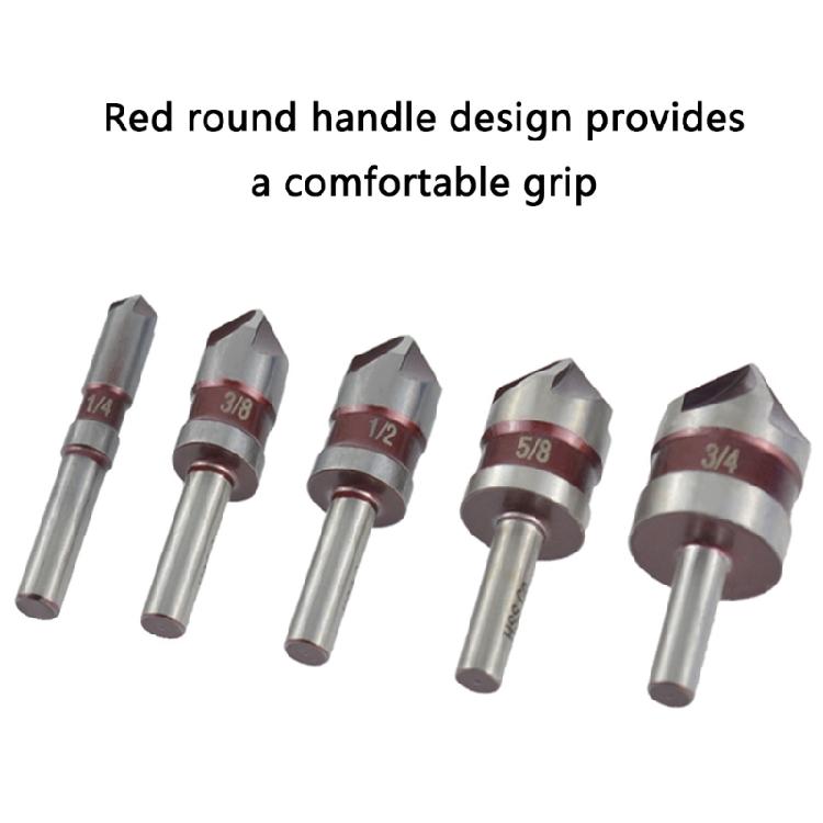 5pcs Chamfering Tool Set with 5% Cobalt Content and Round Shank 5 Flute Design Countersink Drill Bit for Wood Plastic