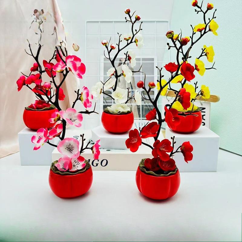 Iasomie de iarnăKaki roșu GHIVECE Bonsai Flori artificiale Plante la ghiveciPlante verzi pentru decorarea casei