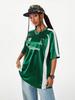 Summer Pink Retro Patchwork Jersey T-shirt, Sports Breathable Short Sleeve Crew Neck Women's T-shirt