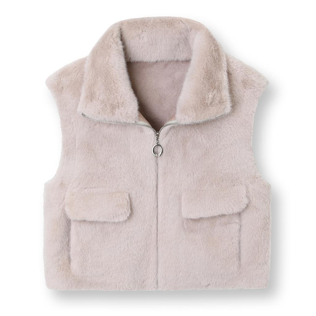Women's autumn and winter stand-up collar sleeveless vest retro European and American fur integrated casual vest French thermal jacket