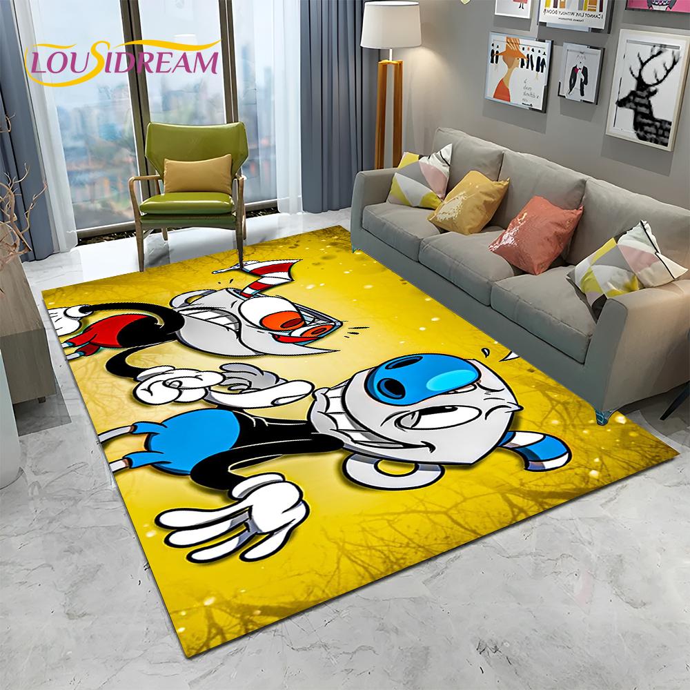 3D Cuphead Mugman Oyunu Gamer HD Halı Kilim Ev Oturma Odası Yatak Odası Kanepe Paspas Dekor, çocuk Oyun Alanı Kilim kaymaz Zemin Mat