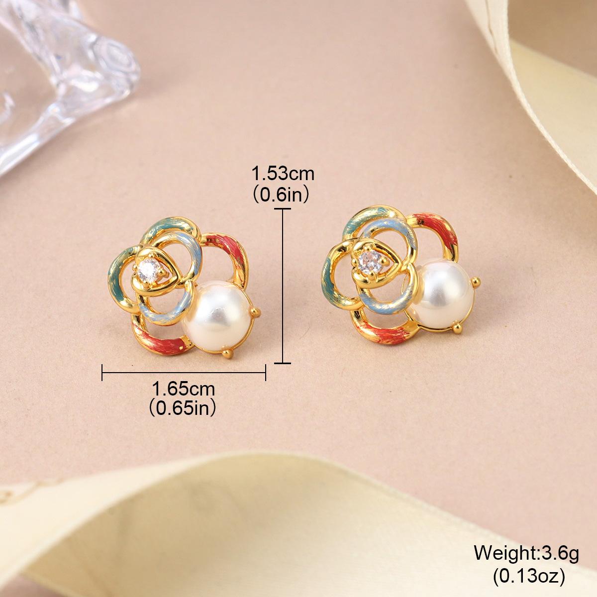 

French silver needle flower painted medieval earrings niche design pearl explosion spring and summer stud earrings