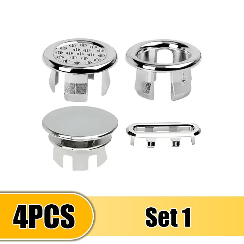 1/4Pcs Sink Hole Overflow Cover Basin Trim Bath Sink Holes Drain Cap Replacement Bathroom Wash Basin Hollow Overflow Rings Plug