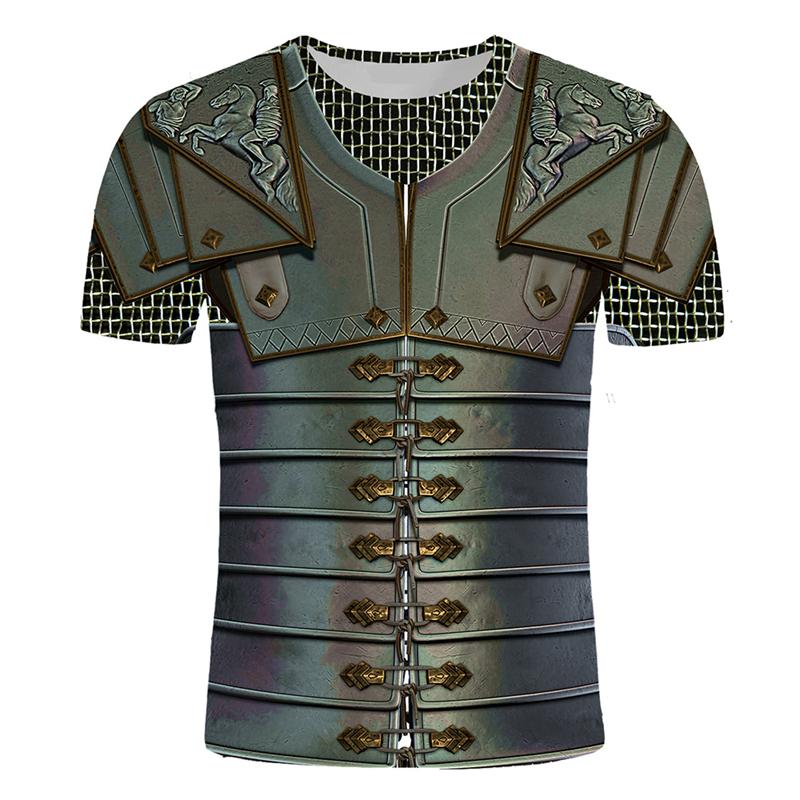 T-shirt Sportiva da Uomo a Maniche Corte Traspirante ad Asciugatura Rapida con Stampa 3D Medievale di Armatura da Cavaliere, Abbigliamento Trendy Street Casual Cosplay