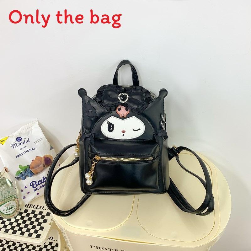 Kuromi Cute Student Backpack With Pu Leather And Bow Decor For Daily Use