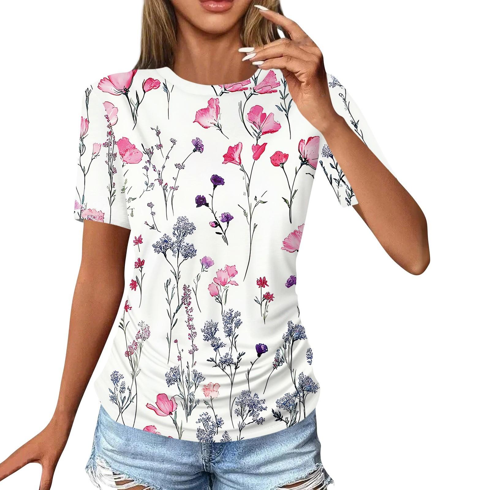 

Женские футболки, модные повседневные топы с круглым вырезом и коротким рукавом, туника с принтом M белый