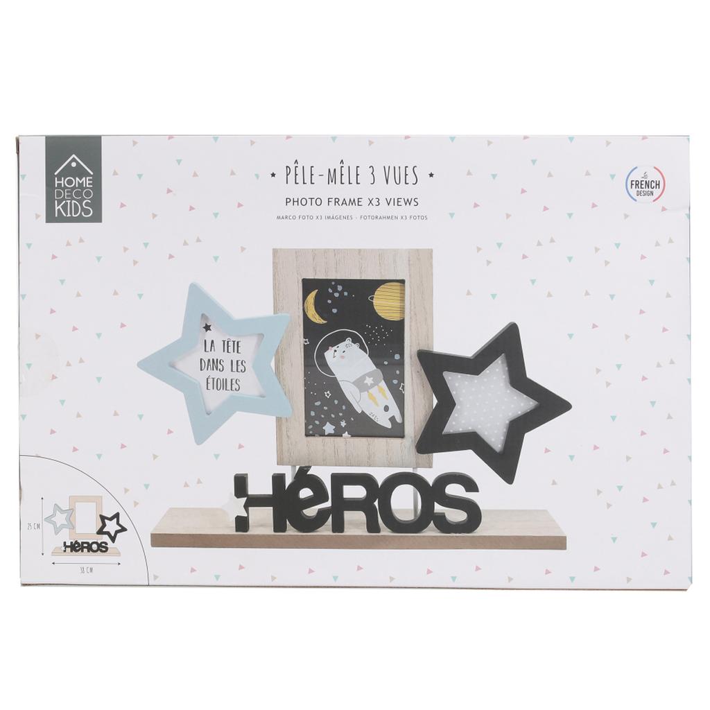 Les Trésors De Lily [A1651] - Dřevěná koláž 'Héros' béžová modrá (3 fotky) - Rozměry 40 x 28 x 5 cm