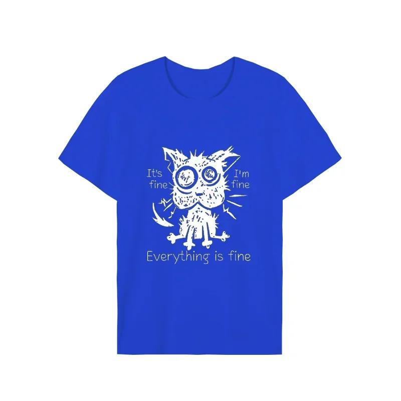 2023 New Mens Brand T-shirt for Men It's Fine I'm Fine Everythings Fine Funny Tshirt Oversized Tees Explosive Black Cat Shirts