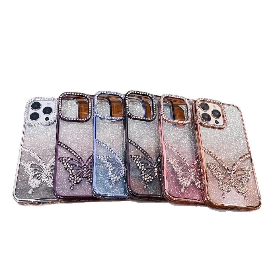 Electroplated Butterfly Is Suitable for iPhone16Promax Mobile Phone Case with Diamond Feeling Apple 15 Anti-drop Protective Case 13.