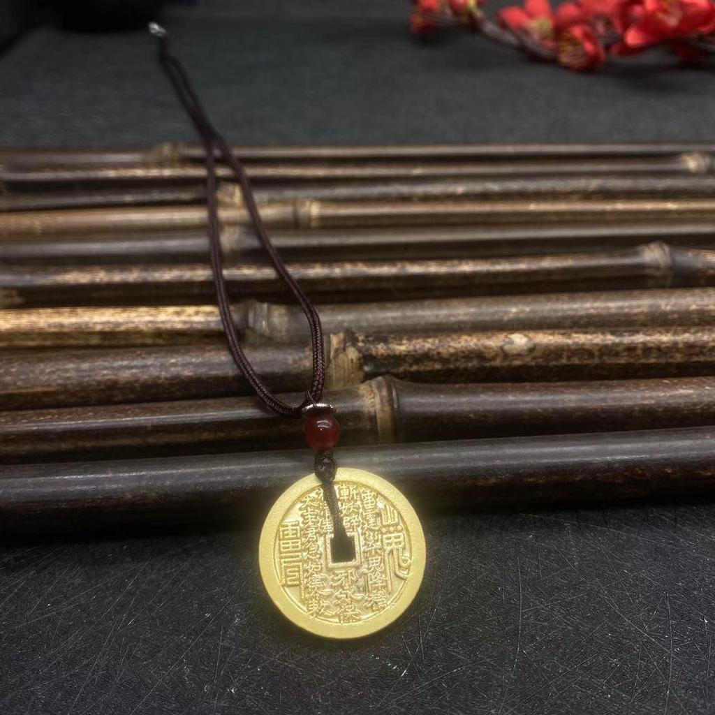 Vietnamesischer Sandgold Buddha Anhänger: Vergoldetes Maitreya Flammen Design