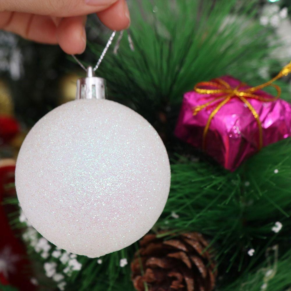 6pcs 4cm/6cm/8cm White Christmas Balls Glitter Pendant Christmas Hanging Balls DIY Plastic Christmas Tree Pendants