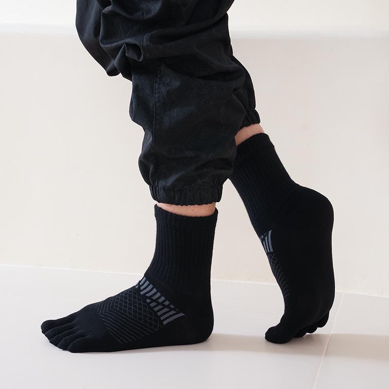 Autumn-Winter Five-Toe Sports Socks - Sweat-Absorbent, Breathable, Thick Pure Cotton, Anti-Odor, Mid-Calf Length