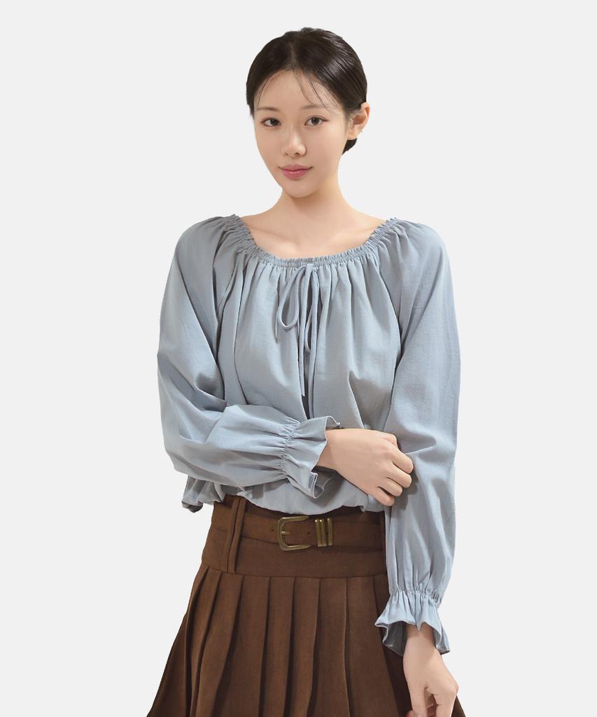 Keulleiseu Muse Shirred Balloon Blouse_Brown