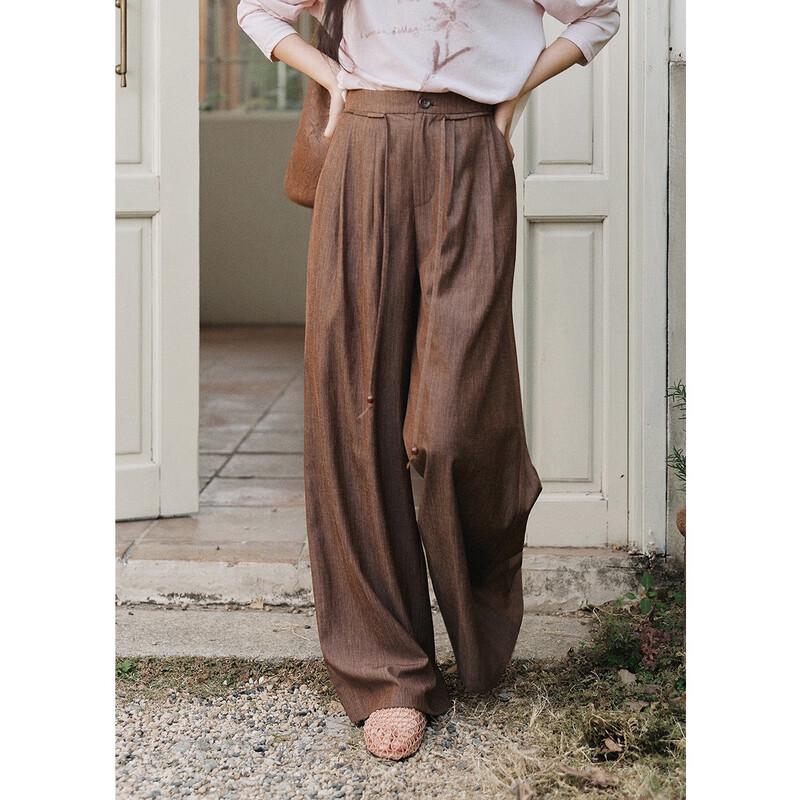 Women's Tencel Linen Retro High-Waist Wide-Leg Pants