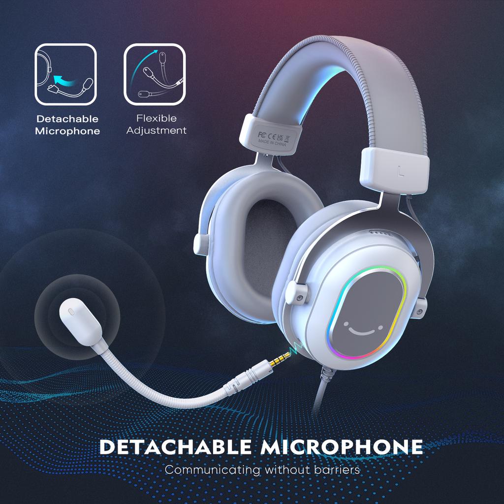 FIFINE RGB Gaming-Headset mit 7.1 Surround Sound/3-EQ/MIK, Over-Ear-Kopfhörer mit Inline-Steuerung für PC PS4 PS5 Ampligame-H6W