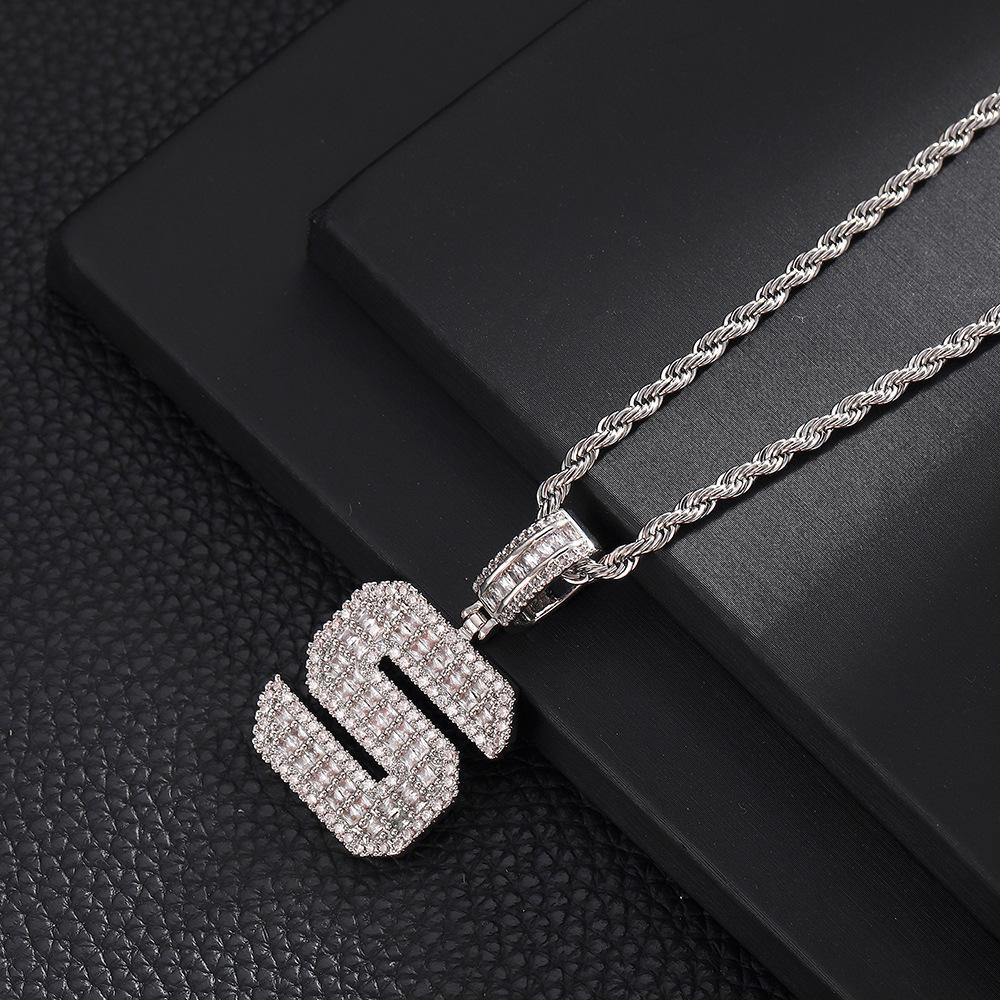 Hip Hop Letter Pendant Zircon Necklace Popular Instagram Personalized Accessory Niche Design Men's and Women's Pendant Necklace