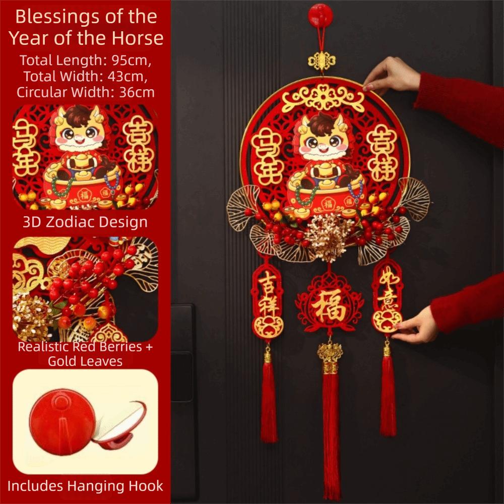 Flocking Chinese Lucky Character Pendants Handmade Traditional New Year Fu Character Pendants with Tassels Festive Atmosphere