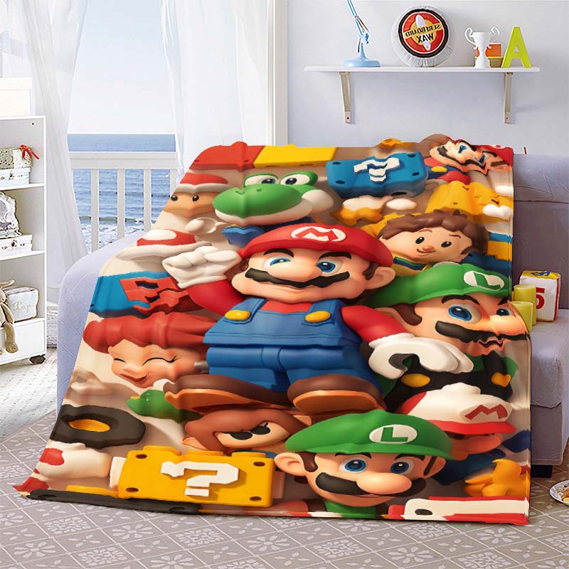 Super Mario Bros Thema Decke Weiches Polyester Flanell Gemütliche Überwurfdecke Haus Wohnzimmer Dekor -QJY 75x90cm