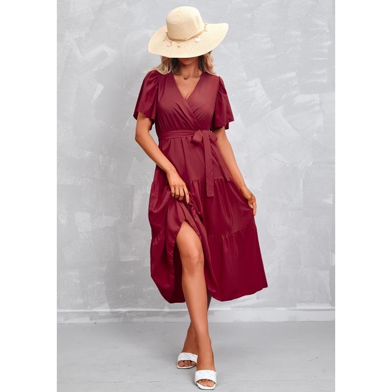 

Женское летнее однотонное платье с V-образным вырезом и короткими рукавами 2XL