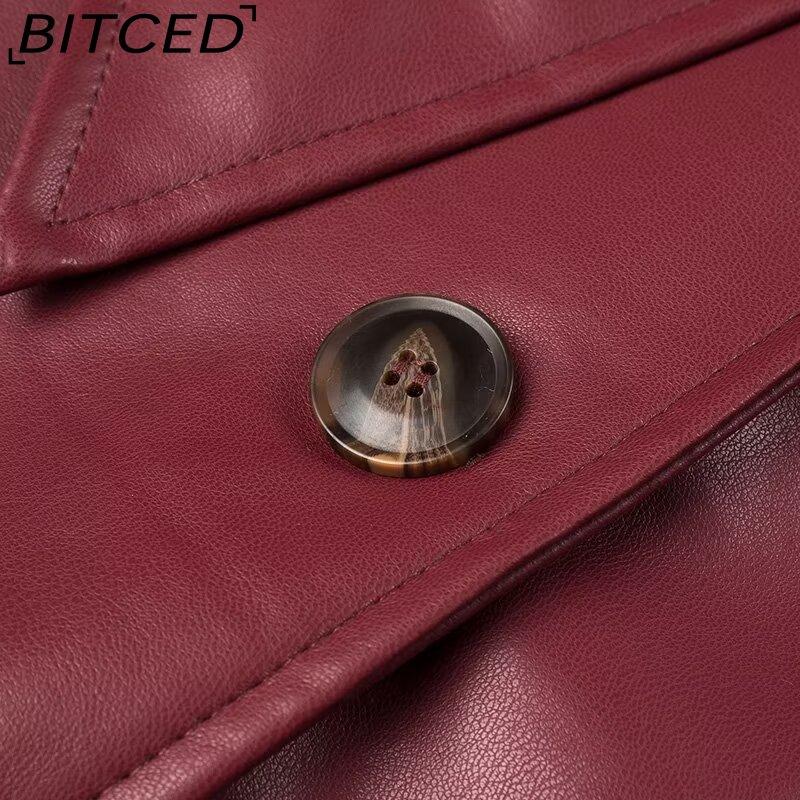 BITCED Women's Spring/Autumn Plus Size Oversized Casual Fashion Long Leather-Style Trench Coat