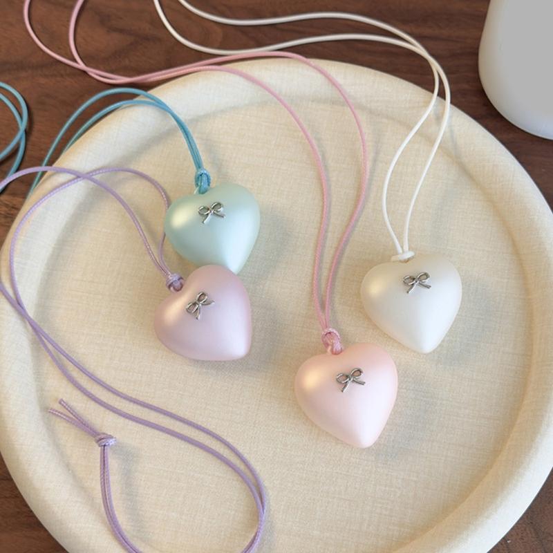 Acrylic Heart Pendant Necklace with Bowknot Fashionable Neckpiece Party Jewelry for Women Date Night Accessories