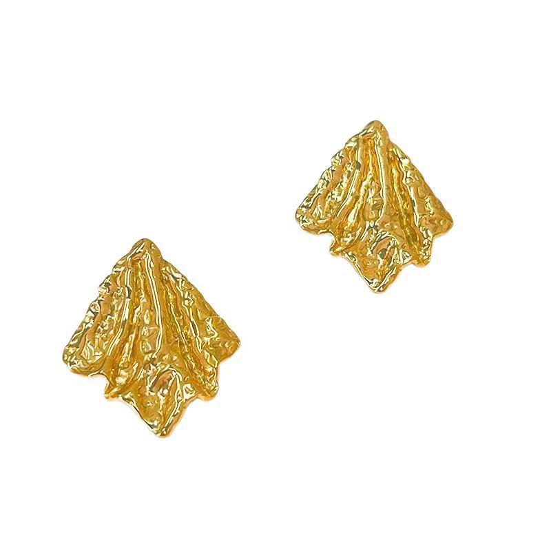 Cercei plisați neregulați din folie de aluminiu vintage franceză pentru toamnă/iarnă - Design unic și elegant