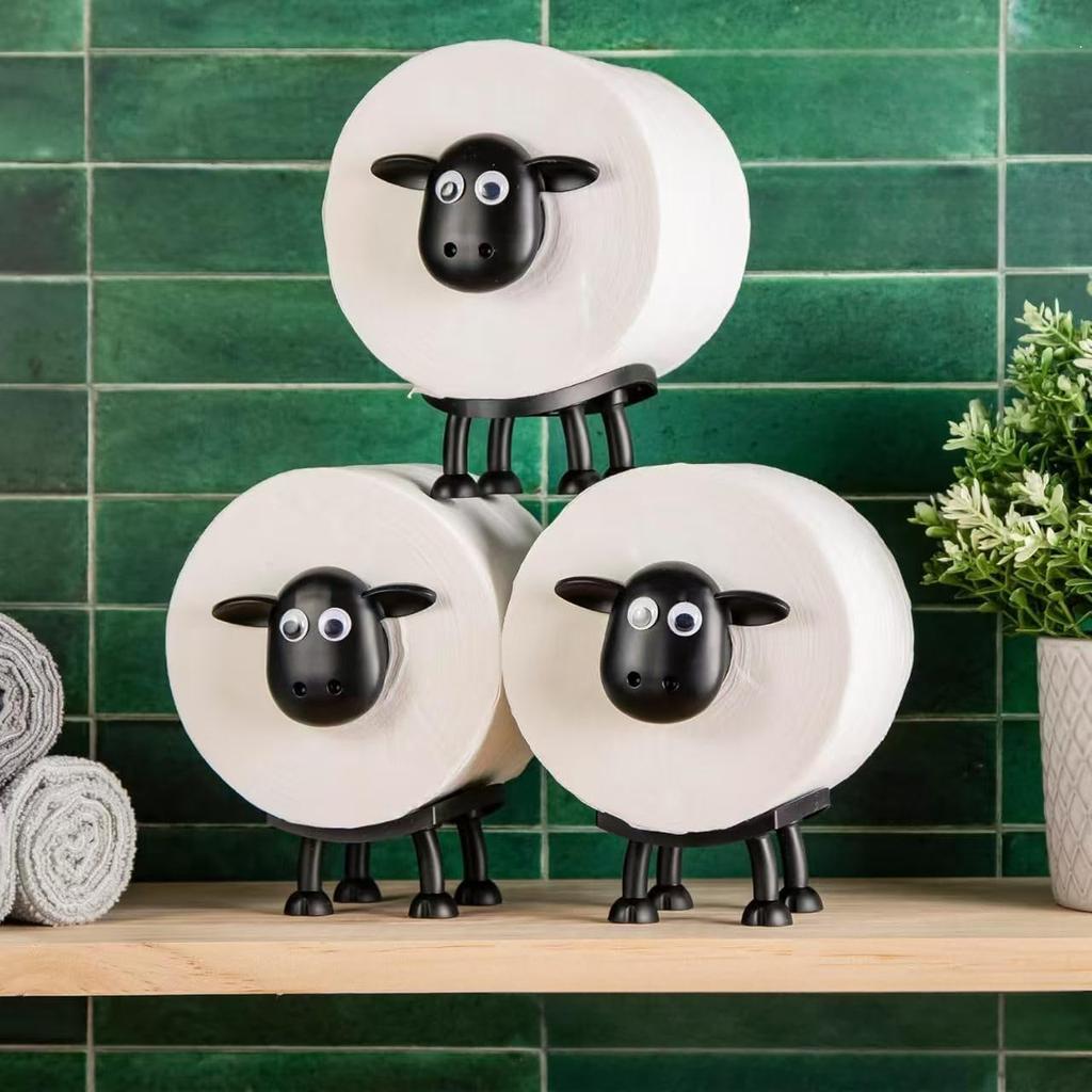 3-Pack Sheep Toilet Paper Roll Holder Set, OPP Packaging - Cute Bathroom Organizer with Adorable Design