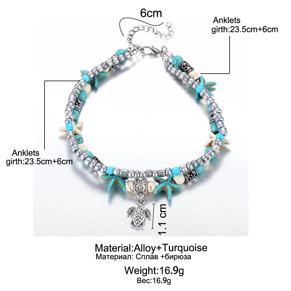 Tree of Life Anklets For Women Turtle Shell Starfish Elephant Ankle Bracelet Multilayer Chain On Leg Foot Boho Summer Jewelry