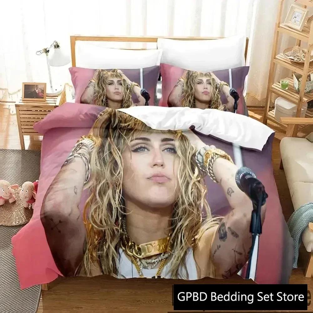 3D-print Miley Cyrus Sångare Sängkläder Set Pojkar Flickor Enkel Dubbel Queen King Storlek Påslakan Örngott Säng pojkar Vuxen Hemtextiltextil