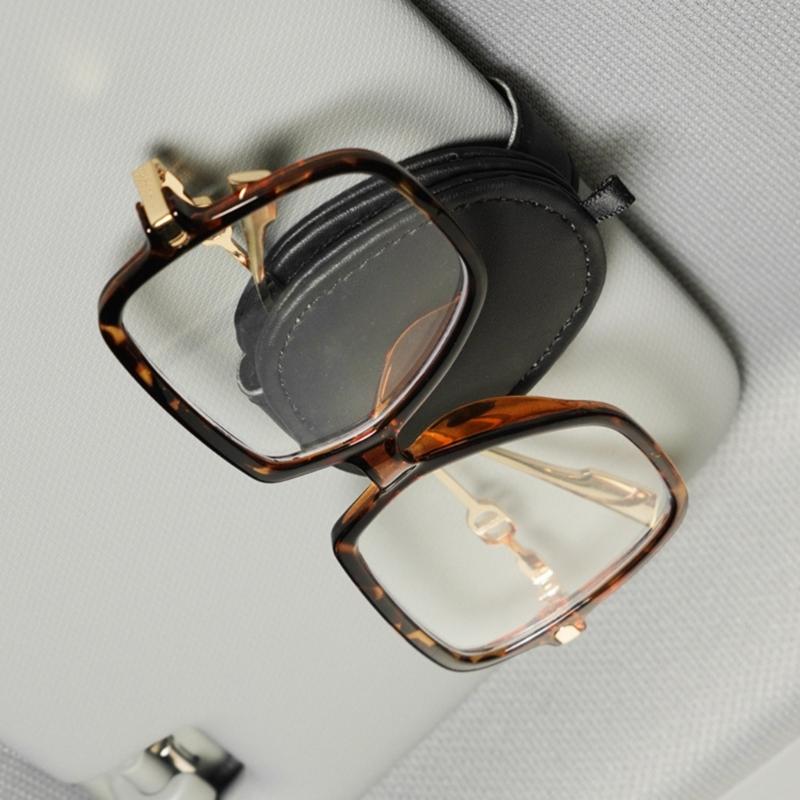 Glasses Holders for Car Sun Visor, Sunglasses Eyeglasses Mount Ticket Card Clip,PU Leather Glasses Holder