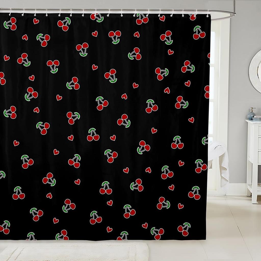 Kids Cherry Bathroom Shower Curtain Set Cherry Pattern Shower Curtain Boys Girls Cute Fruit Bath Curtain for Cartoon Fruit