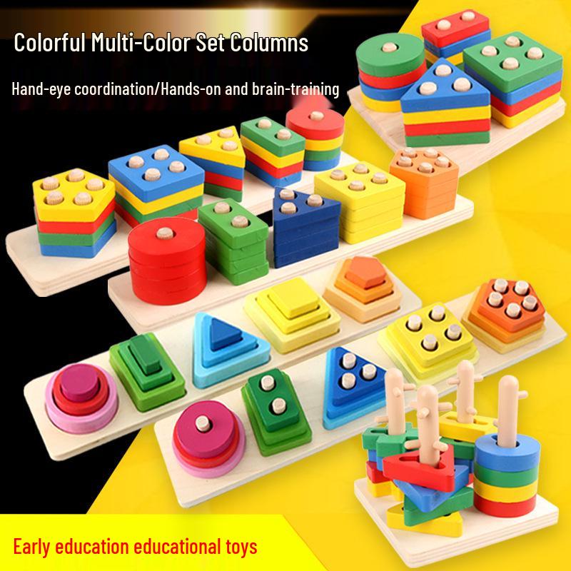 Montessori Stacking Geometric Shapes Puzzle for Kids Ages 2-3: Educational Column Matching Blocks