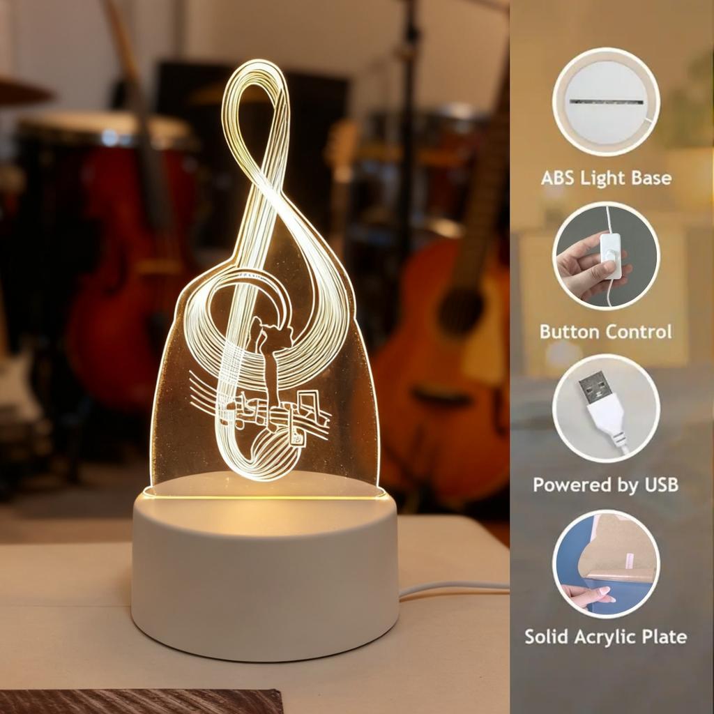 3D night light in the shape of musical notes, festive atmosphere bedroom decoration light, USB power supply, gift table light.