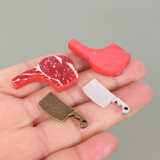 Mini Steak And Knife Set 3Pcs/Set Cutting Board, Tiny Wooden Realistic Miniature Food Display for Doll Mansion Kitchen Butcher Board