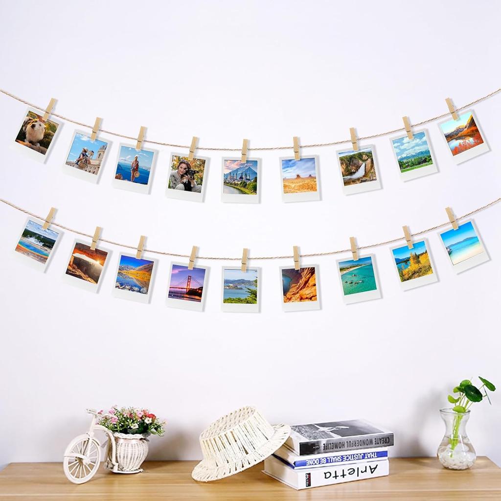 joycraft Mini Wooden Clothesp with String - 100Pcs Brown Craft Clips, 1.4 in Photo Holder Hanging Clips for DIY Craft, Wedding Party Decor, Classroom